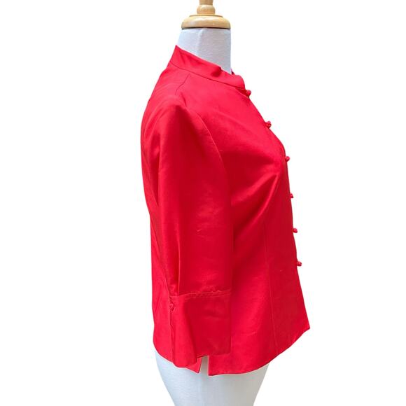 Adrianna Papell Jacket Blazer Sz 8 Red Silk Buttons Half Sleeve Classy Holiday - Picture 8 of 15
